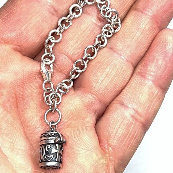 Vintage 925 Sterling Silver Prayer Box Hope Chest Charm Pendant heart bracelet - Picture 4 of 5